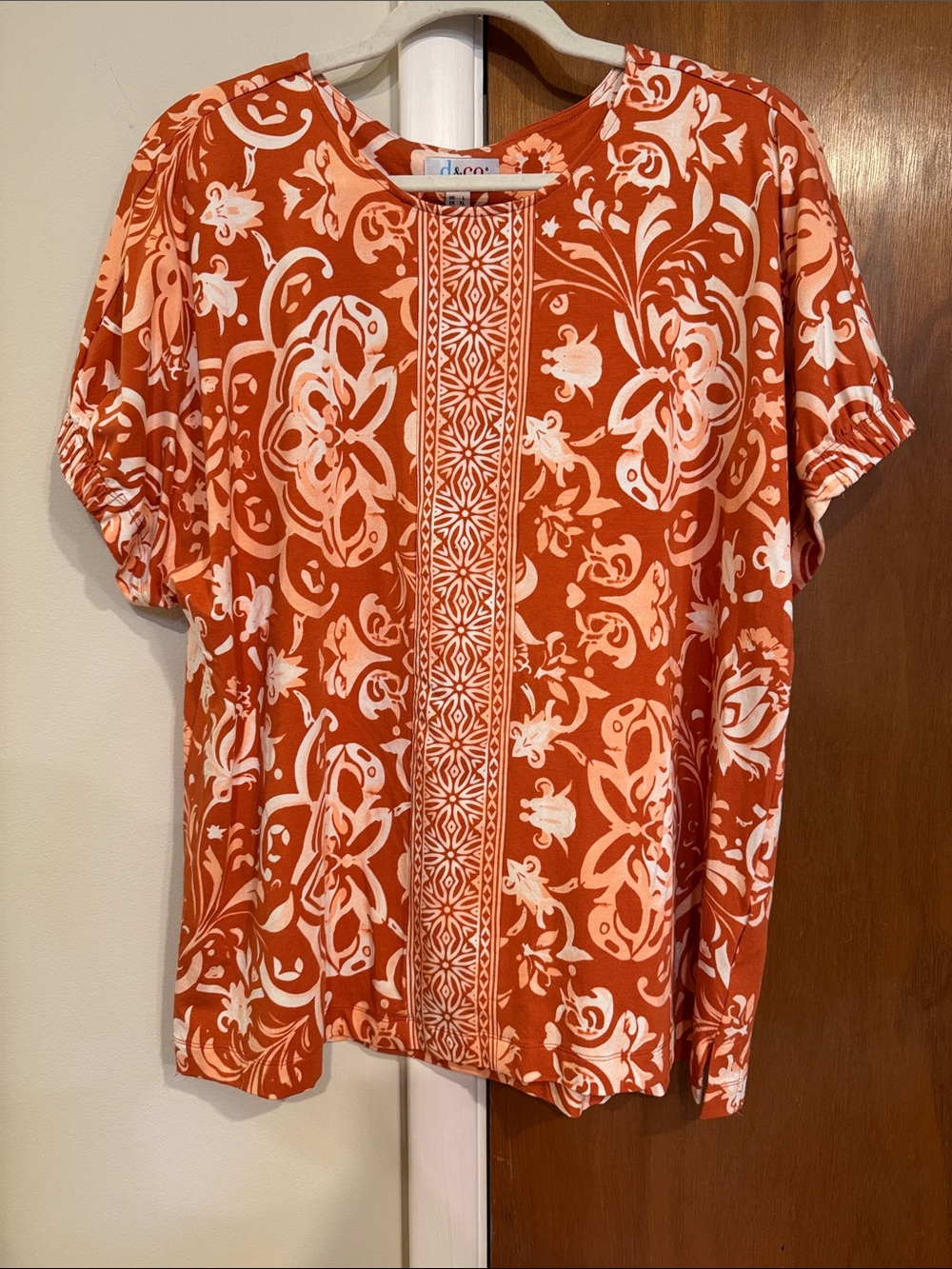 D&Co Women's Orange & White Printed Short-Sleeve Top